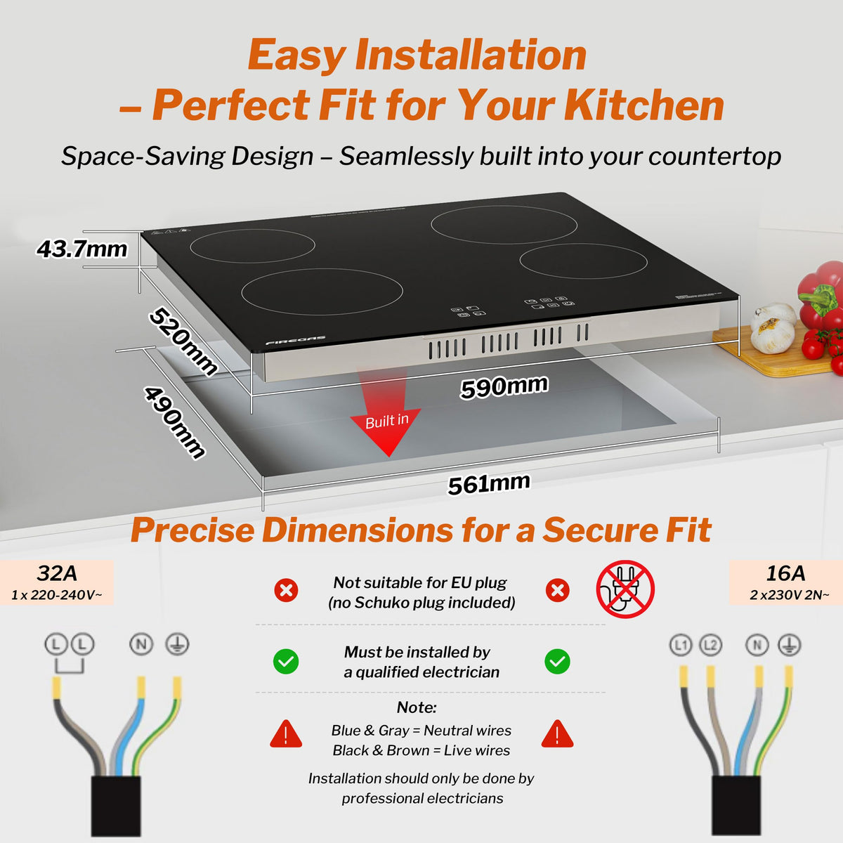FIREGAS 2 Burner Ceramic Hob,Electric Hob with UK Plug,Built-in & Tabletop