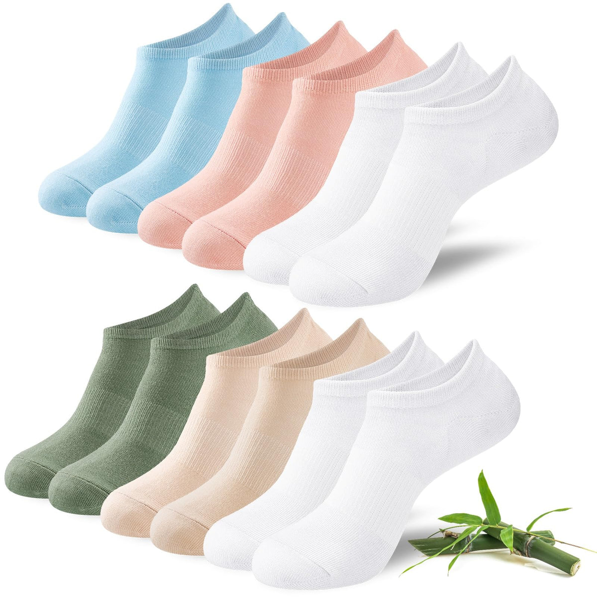 Niofind Bamboo Trainer Socks for Womens & Mens, 6 Pairs, Non Slip No Show