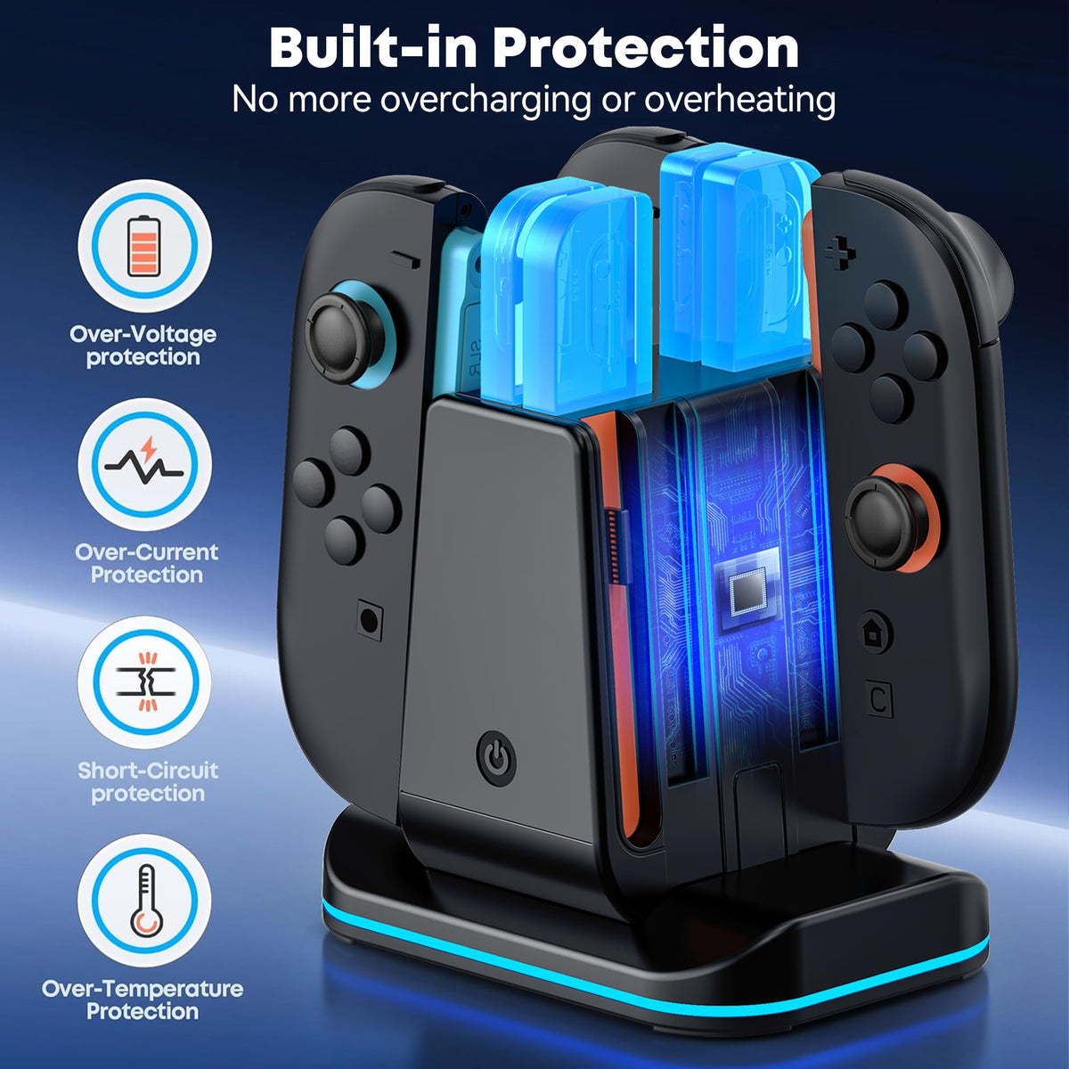 Rysker RGB Switch 2 Controller Charger for Joy-pad 2, 2H Fast Joycon 2 Charging Dock for Any Direction Charging, 9 Light Modes Switch 2 Joycon Charger Station