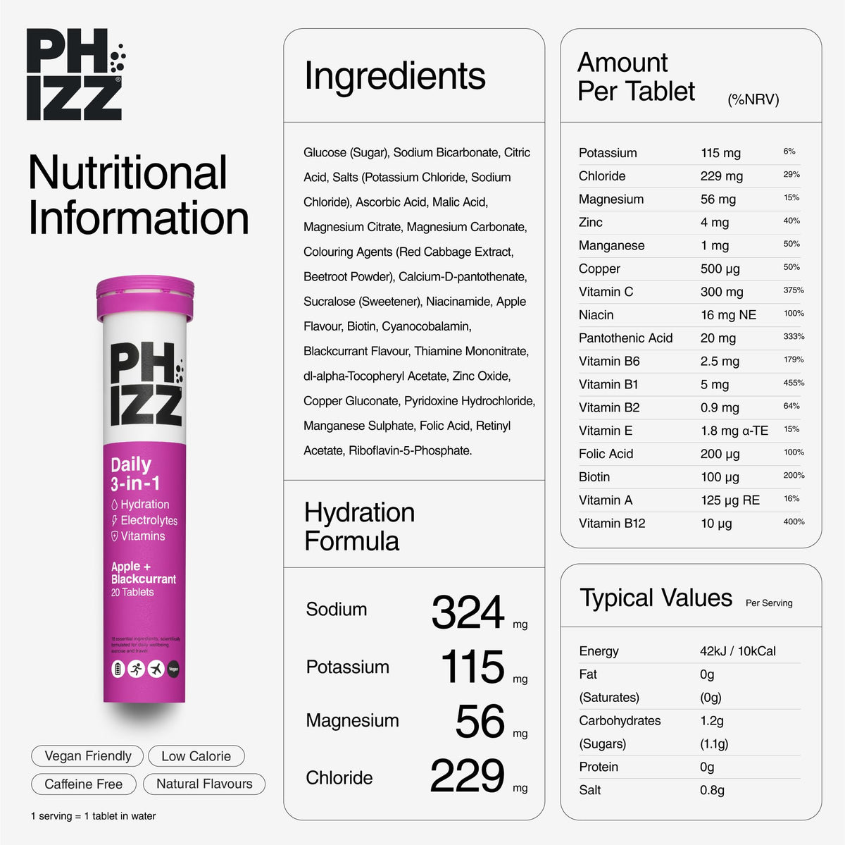 Phizz Electrolytes, Multivitamin & Hydration Tablets - 60 Effervescent Rehydration Electrolyte Tablets - 18 Vitamins & Minerals, Vitamin C, Vegan, Vegetarian & Low Calorie (Lemon, 60 Tablet)