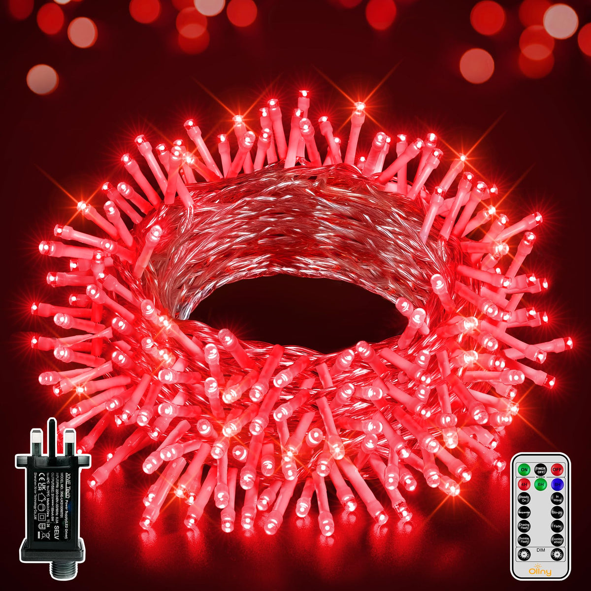 Ollny Fairy Lights Mains Powered 20m 200 LED Outdoor String Plug Remote