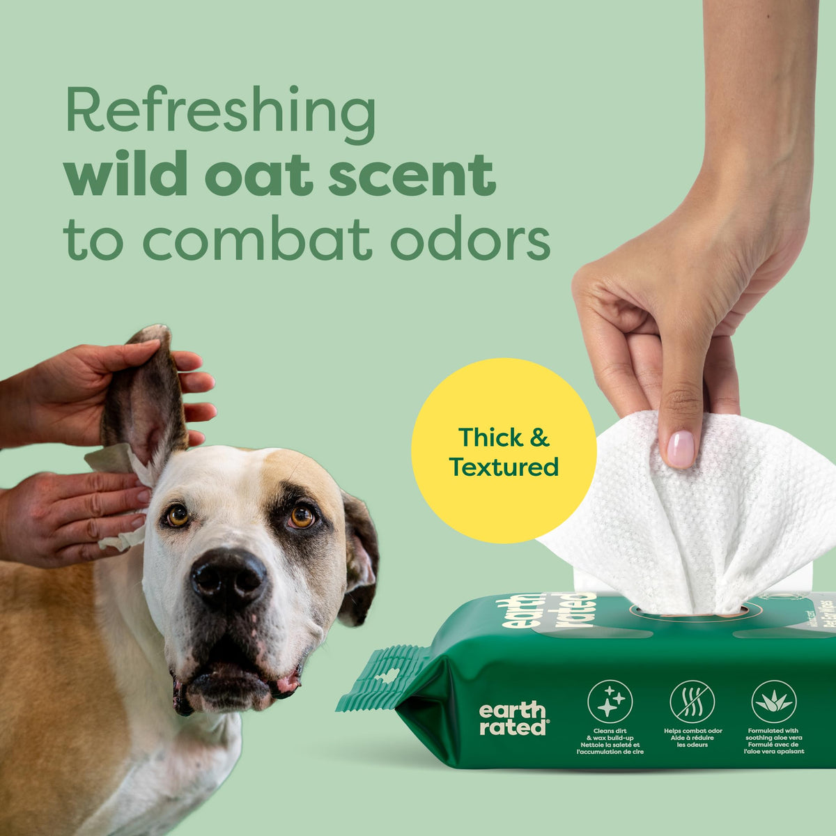 Earth Rated Pet Wipes for Dogs, Hypoallergenic, Cleaning and Hydrating, for Grooming Paws, Body and Bums, Unscented, 100 Count