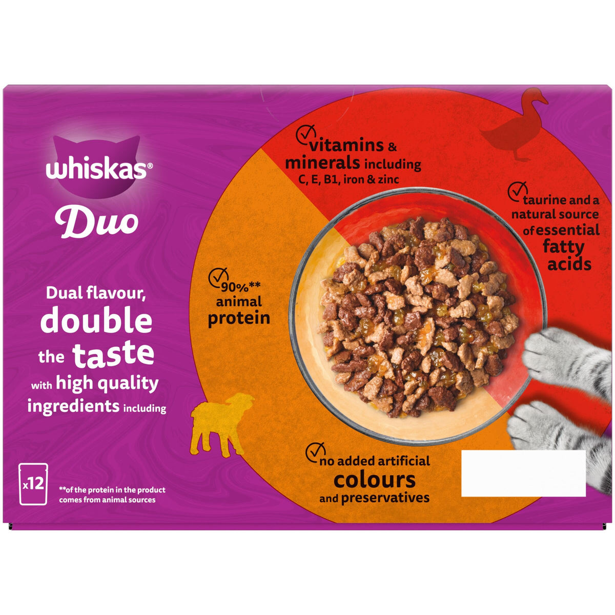 WHISKAS DUO Adult Wet Cat Food in Jelly 12x85g Surf & Turf (Pack of 4)