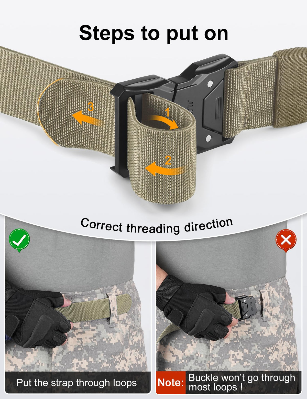 JUKMO Quick Release Tactical Belt, Military Work 1.5" Nylon Web Hiking Belt