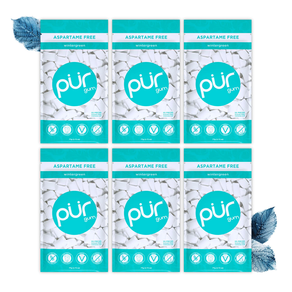 PUR Gum, Spearmint, Xylitol Gum, No Artificial flavour, 55 Count