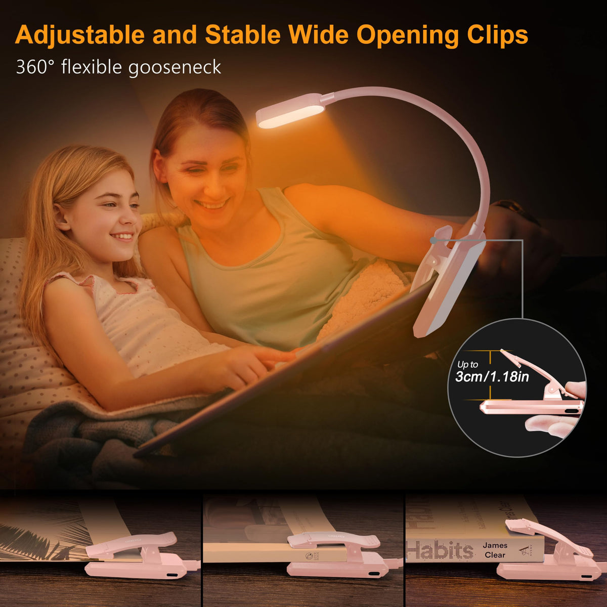 Gritin 16 LED Reading Light, Book Light - Eye Caring 3 Color Temperatures
