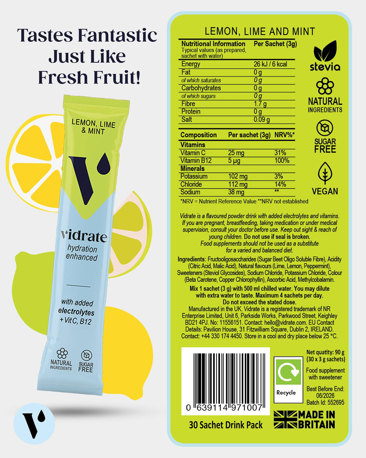 Vidrate Electrolytes Powder, Mixed Berry Variety Pack, 30 Sachets