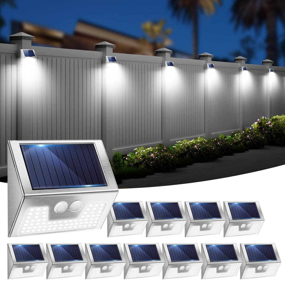 vighep Solar Security Lights Outdoor Motion Sensor, White 318LED Led Solar Powered Light with 3 Lighting Modes, IP65 Waterproof Wireless Pir Wall Light for Outside Garden Fence Yard-Warm White