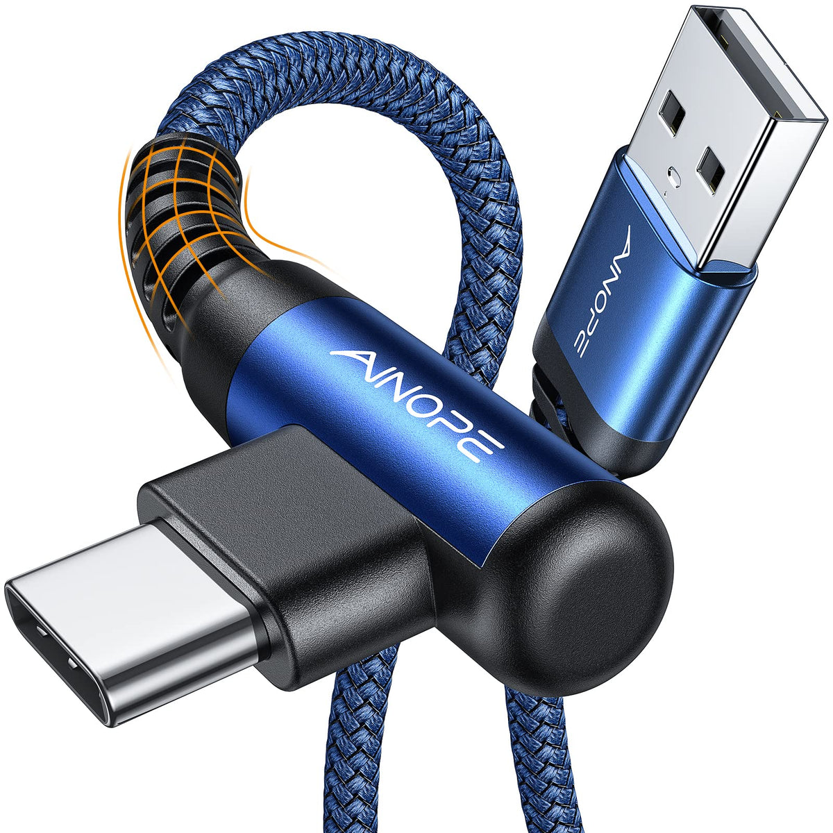 AINOPE USB C Charger Cable,(2Pack 2M) 3.1A Right Angle USB to USB C Cable