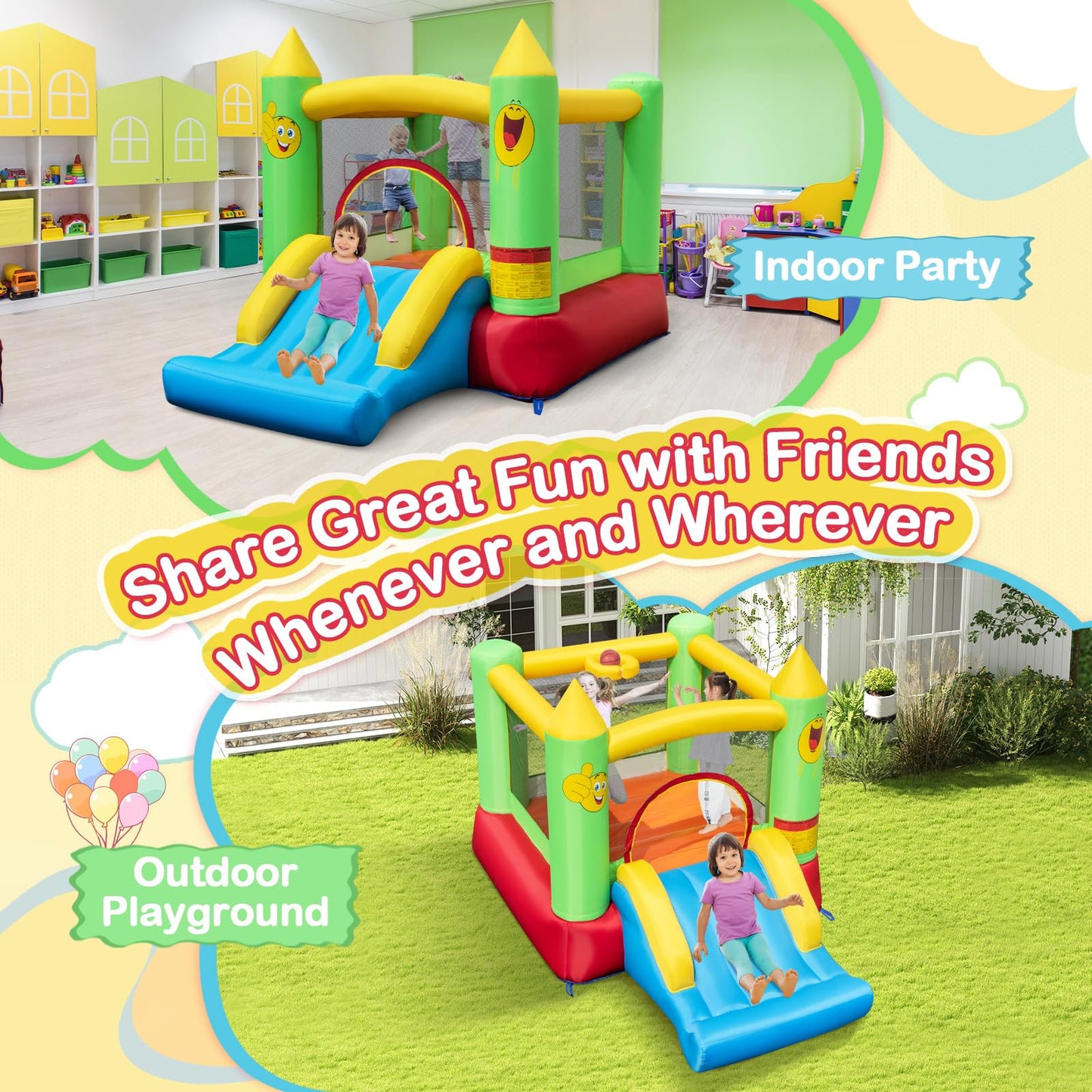 Maxmass Kids Inflatable Bouncy Castle with Slide & Basketball Hoop — 297x203x189cm | Ages 6-14