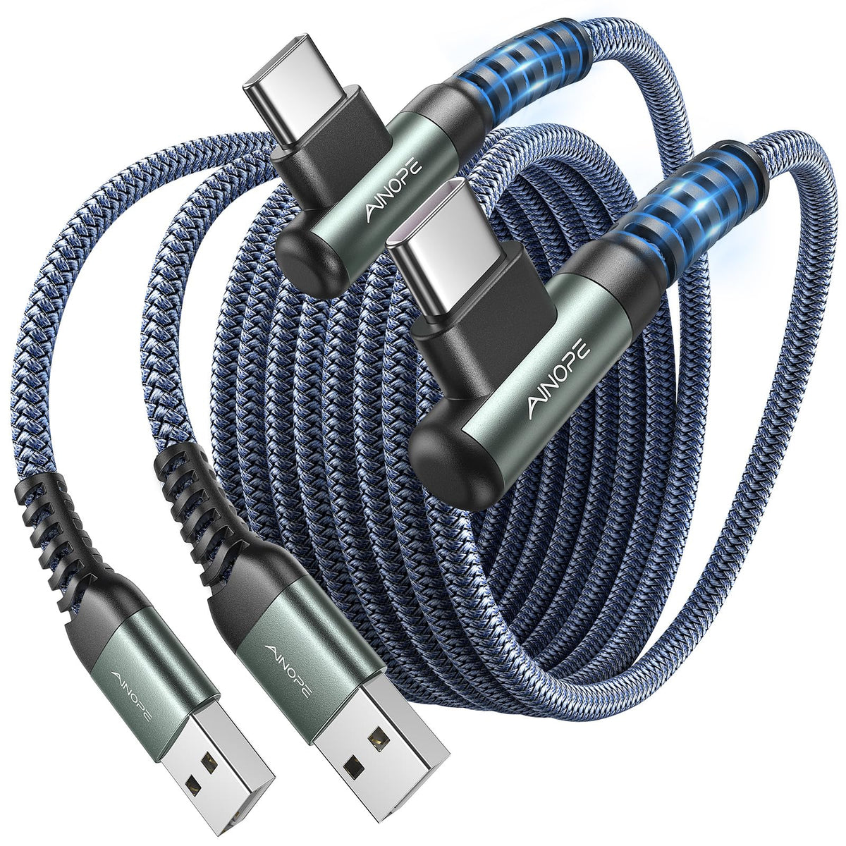 AINOPE USB C Charger Cable,(2Pack 2M) 3.1A Right Angle USB to USB C Cable