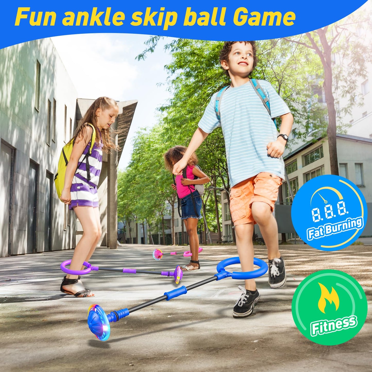 Hot Bee Ankle Skip Ball for Kids with Counter, Timer, Cal Calculator, Girl Birthday Gifts for Age 5 6 7 8 9 10+, Rechargeable Foldable Sports Toy Skip it Toy for Kids Xmas Present
