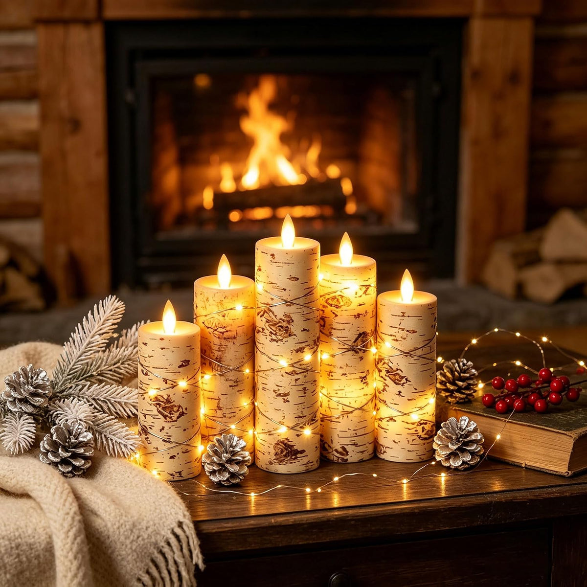 Da by 3 Pack Ivory Flameless LED Candles with Fairy Lights, Realistic Moving Flame Paraffin Wax Candles, Remote Control, Soft Warm Light, 8cm D x 12.5/14.5/16.5cm H, Indoor Wedding Home Decor