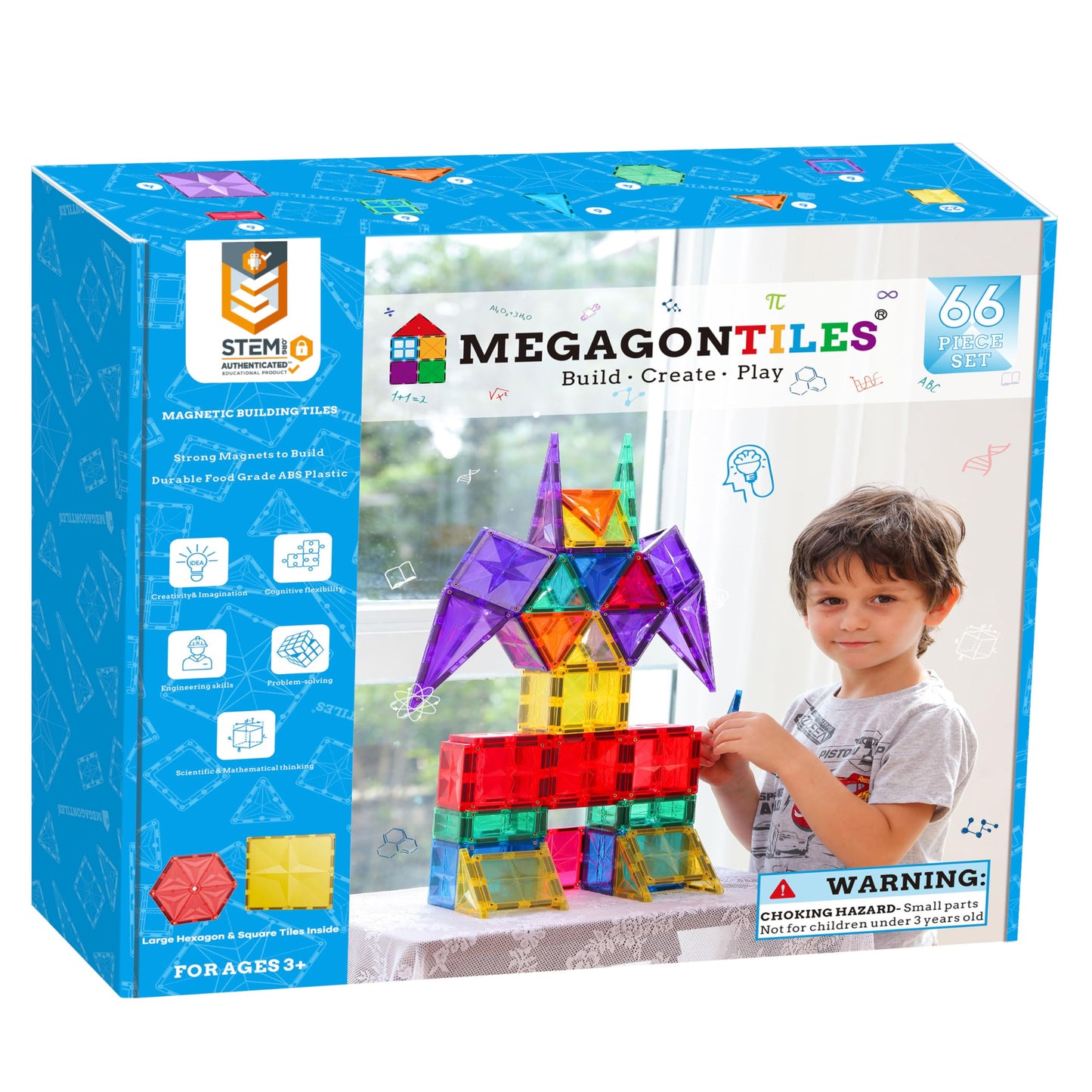 MEGAGONTILES 110PCS Premium Magnetic Tiles Set | STEM-Authenticated Magnetic Building Blocks | Educational Construction Toy for Kids Ages 3–8 (Boys & Girls)