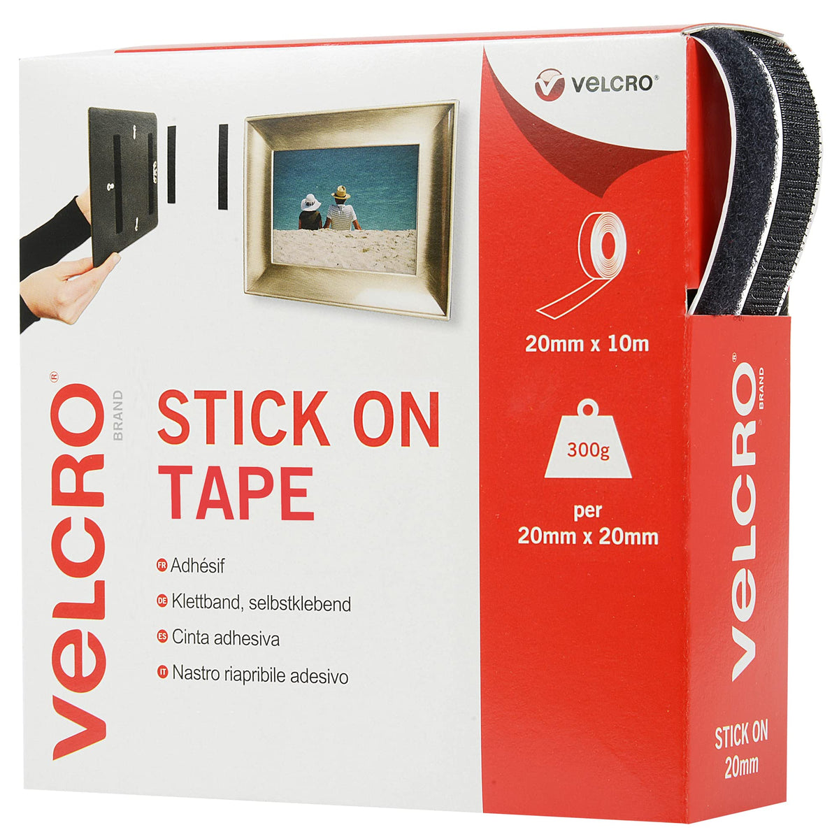 VELCRO® Brand | Stick On Tape | Cut-to-Length Strong Hook & Loop Self Adhesive Sticky Tape Perfect for Room Décor & Home, Office, Garage Use | Black | 20mm x 1m