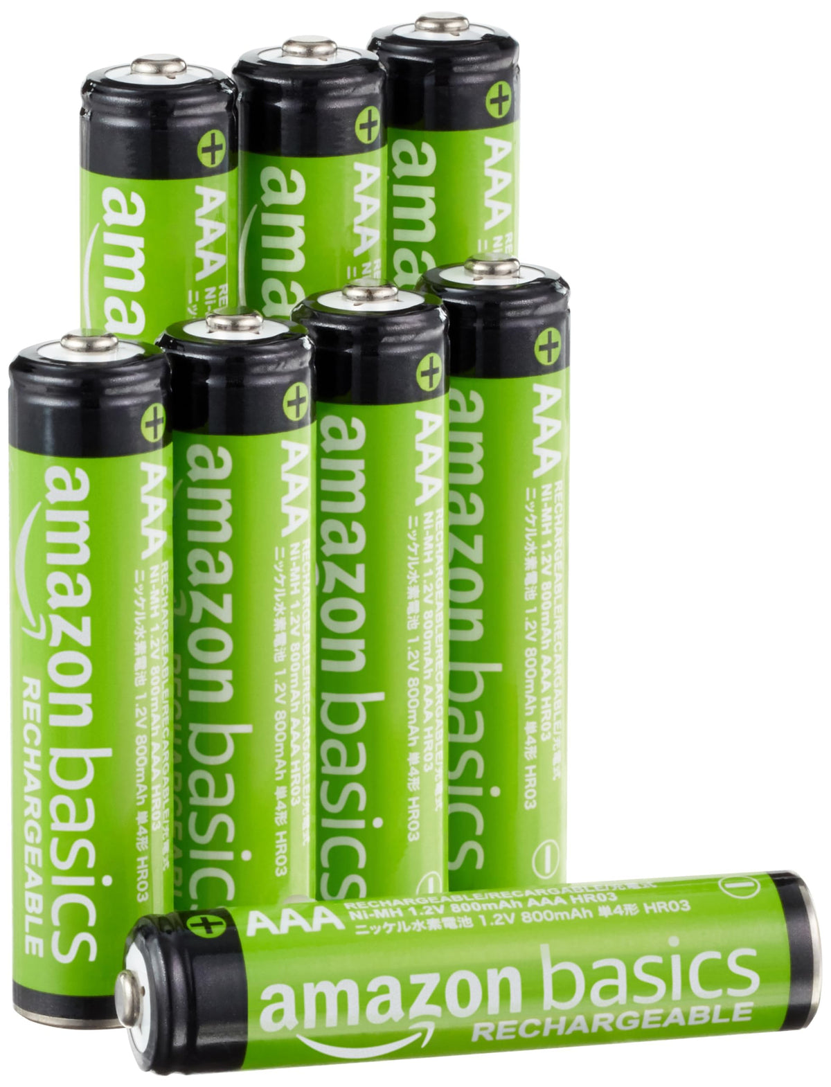 Amazon Basics 12-Pack Rechargeable AAA NiMH Performance Batteries, 800 mAh, 1.2V, Recharge up to 1000x Times, Pre-Charged