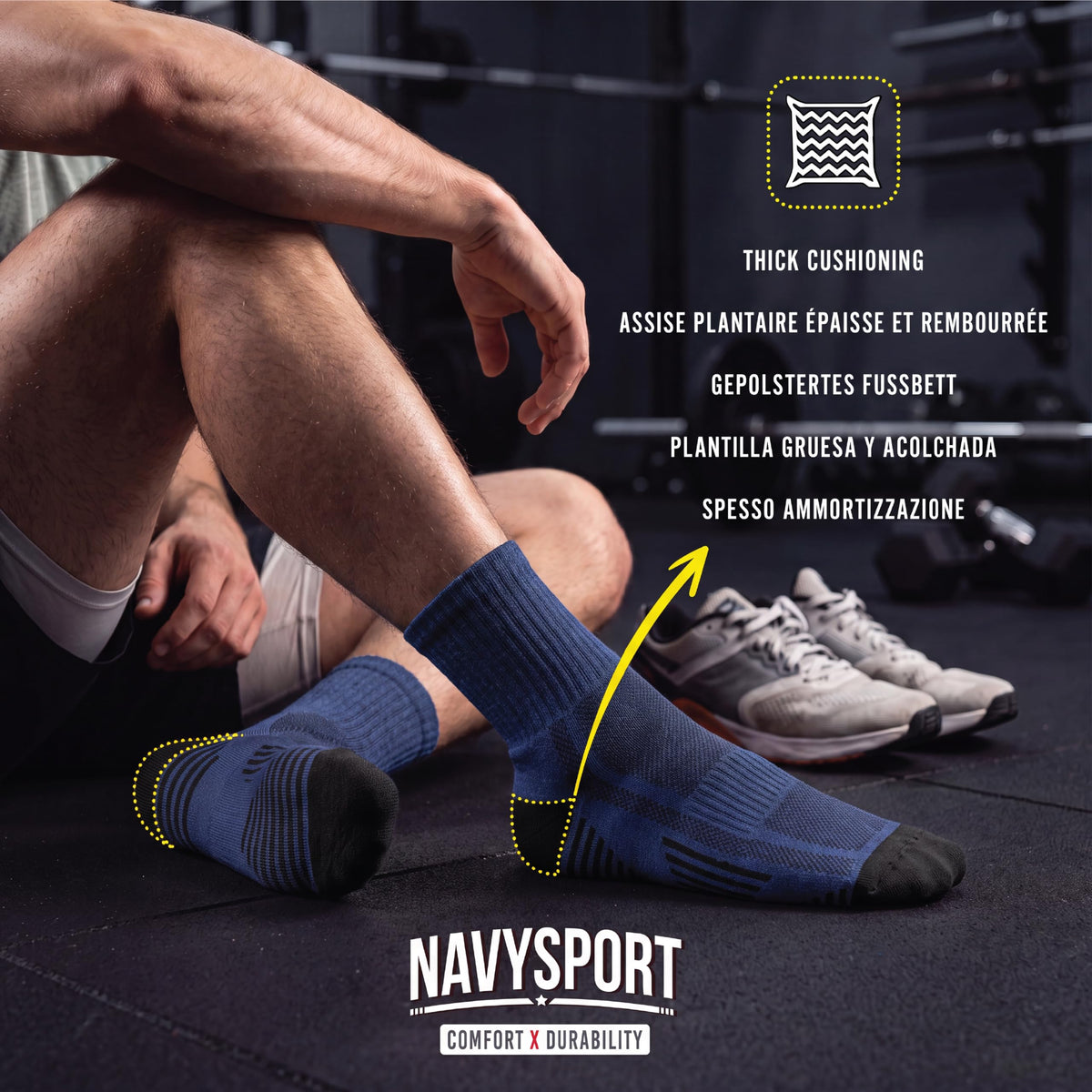 NAVYSPORT Men's Cotton Sports Socks, Pack of 6 Pairs