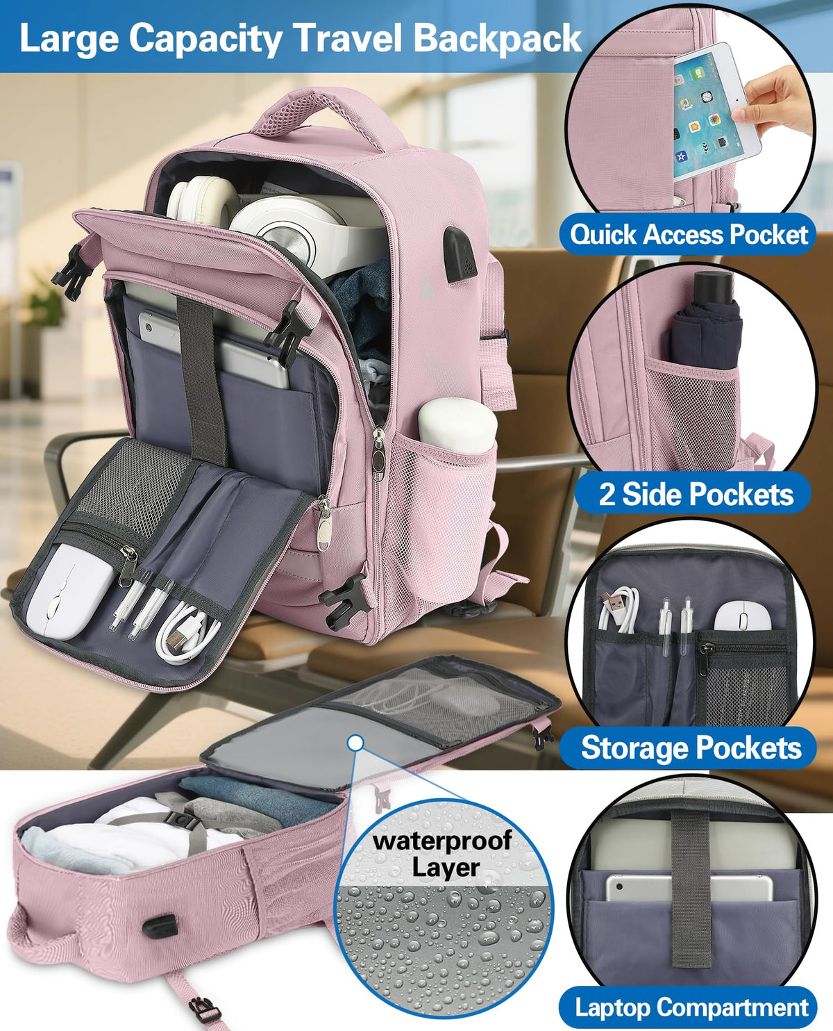 KLOSTAIN Cabin Bags 40x20x25 for Ryanair Underseat Travel Backpack Hand Luggage Carry-ons Bag Cabin Size 20L for Airplanes Flight Ruscksack Black