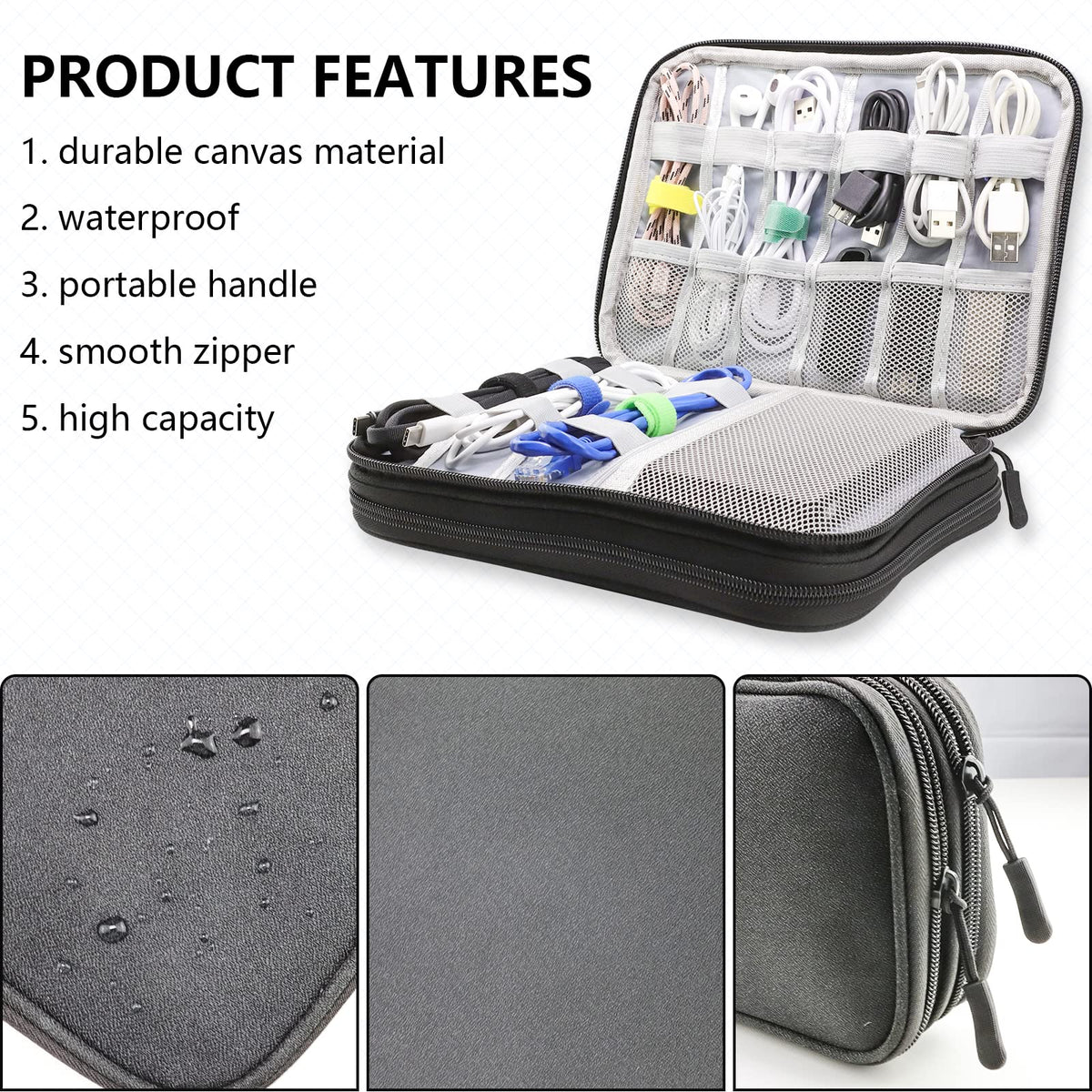Teskyer Travel Cable Organiser Bag, Travel Essential, Dark Green