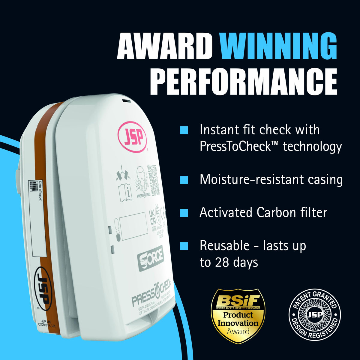 JSP FORCE 8 Half Mask Reusable Respirator with PressToCheck P3 Filters