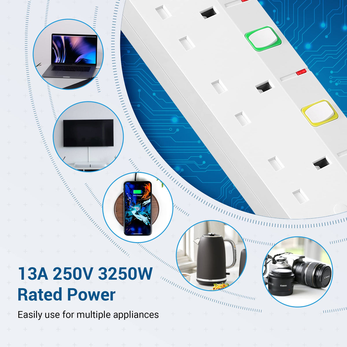 DEWENWILS 6 Way Surge Protected Extension Lead with Individual Switches