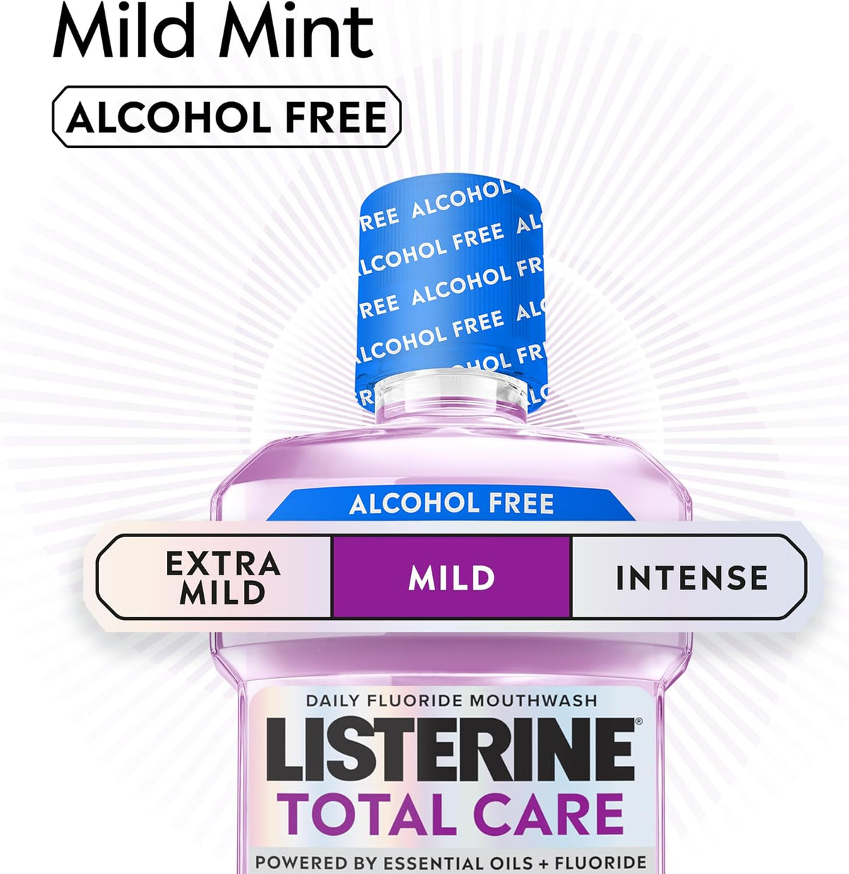 Listerine Total Care Mild Taste (Alcohol Free) Antibacterial Mouthwash (500ml), Fresh Mint Flavour with 6-in-1 Benefits, Helps Reduce Plaque and Freshens Breath