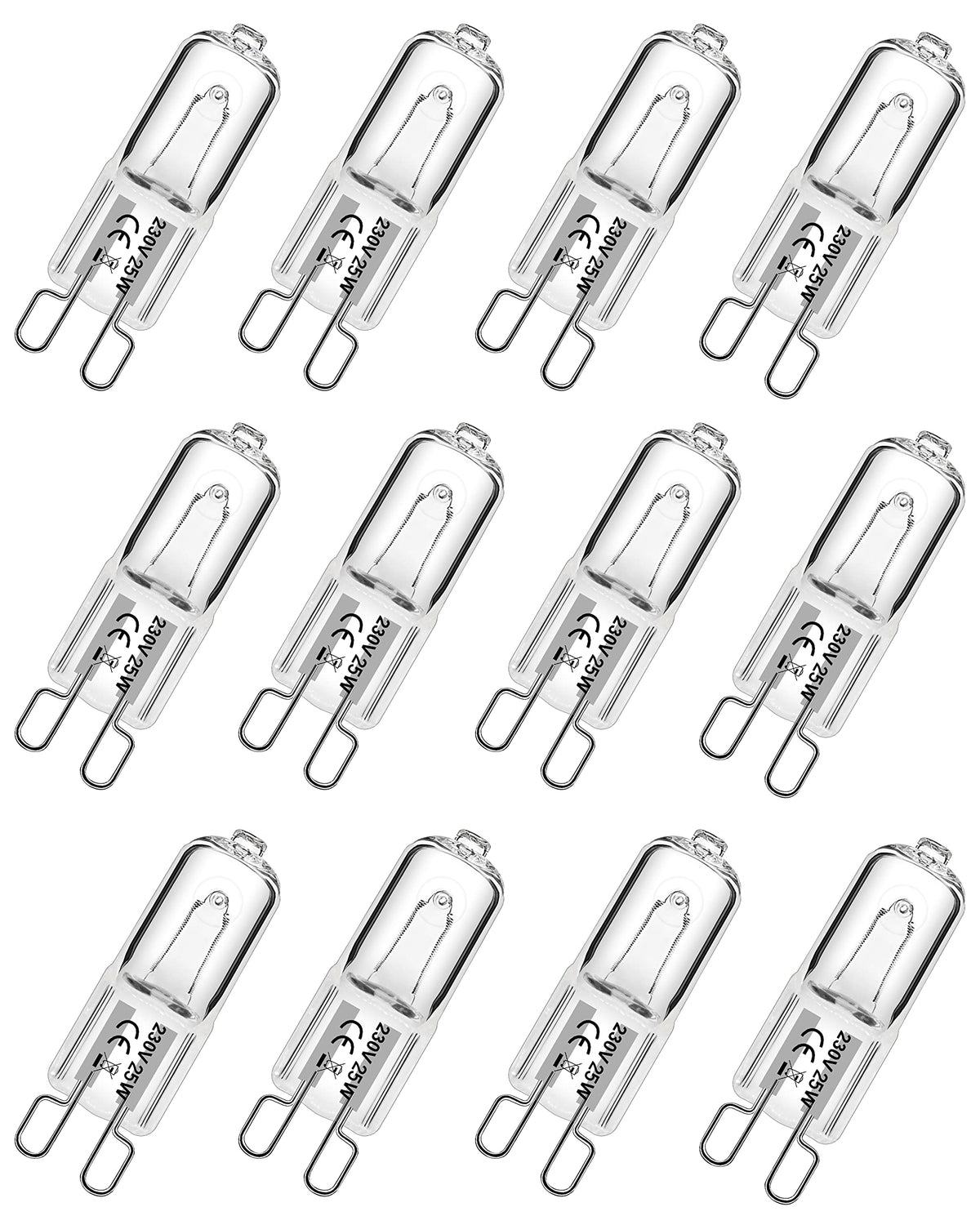 G9 Halogen Light Bulbs, 28W Dimmable Capsule, Warm White 230V 2700K, Non-Flicker - 12 Pack