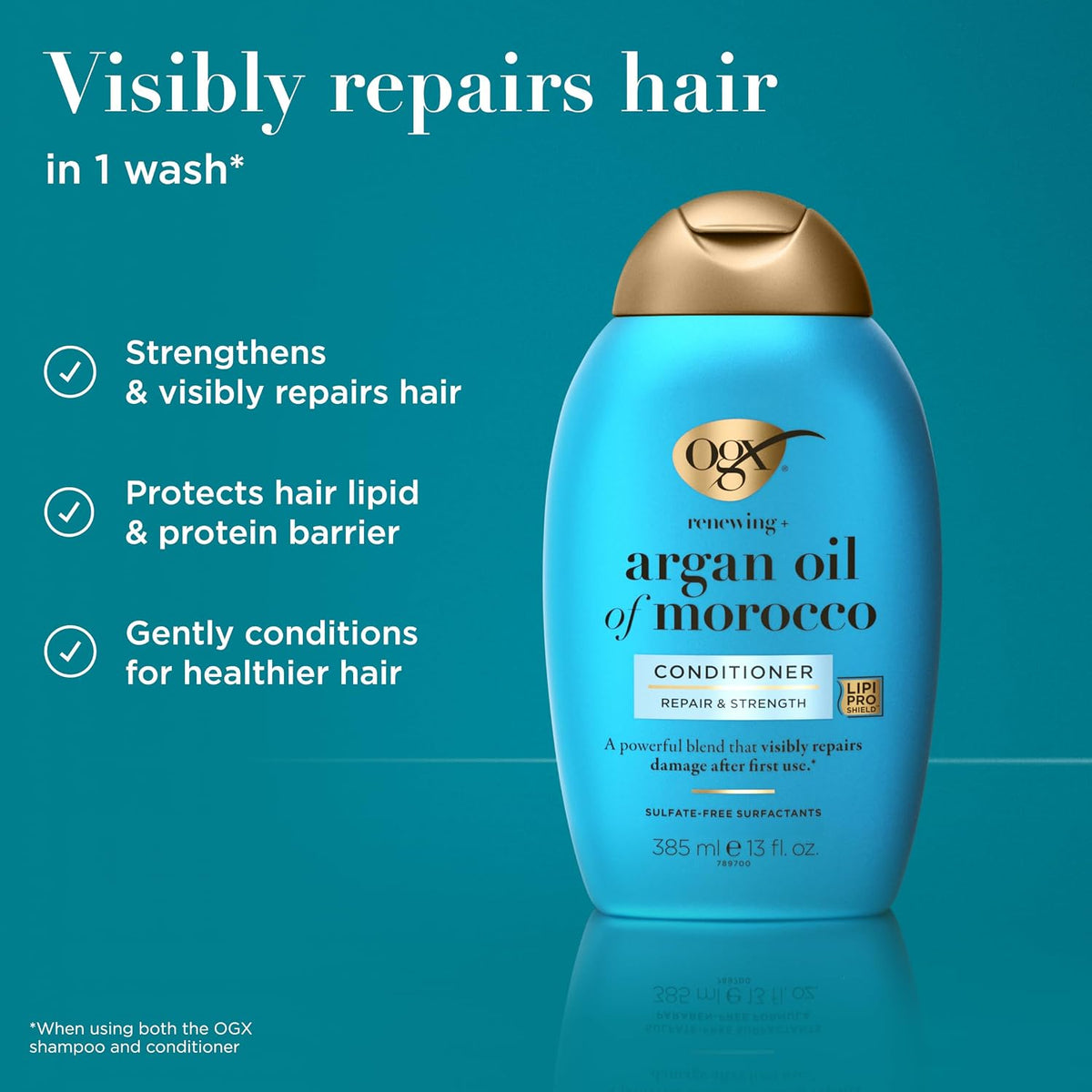 OGX Argan Oil of Morocco Hair Conditioner, Hydrate and Repair, Intensively Moisturises, for Dry and Damaged Hair, Sulfate Free Surfactants, 385ml