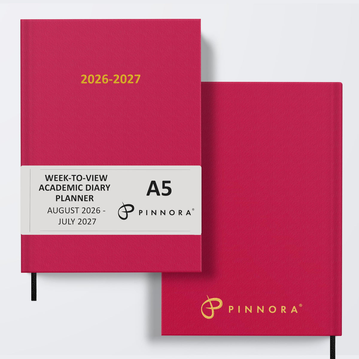 Pinnora A5 Deep Pink Academic Diary 2026-2027 Week to View, Hard Cover, August - July Dated Academic Planner, Ideal Student & Teacher Planner 2026-27, University, Revision, Study, To-Do Lists
