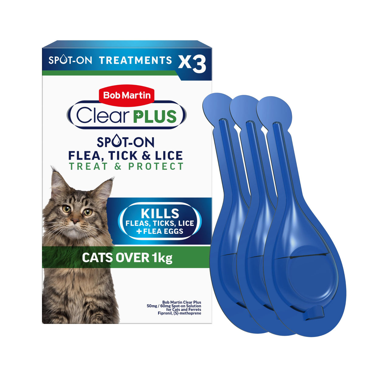 Bob Martin Clear Spot On Flea and Tick Repellent for Cats and Kittens - Pesticide-Free Protection (6 Pipettes)