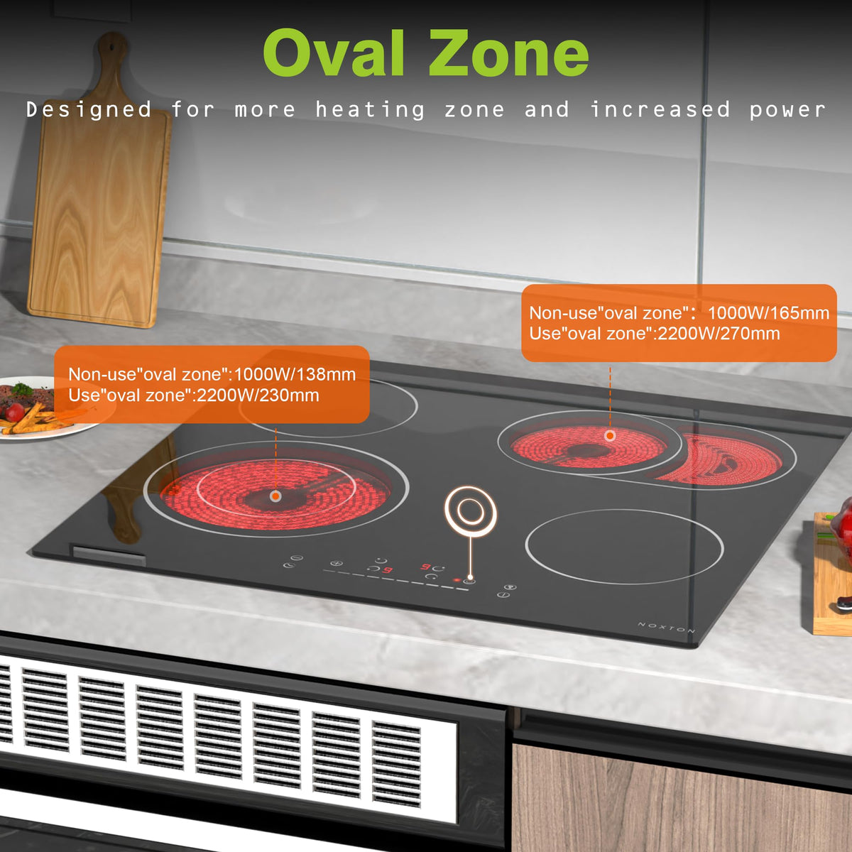 Noxton 2 Zone Ceramic Hob 30cm Electric Hob with Timer, Safe Lock, Pause Coutertop Use Hob with 13AMP Plug 2800W