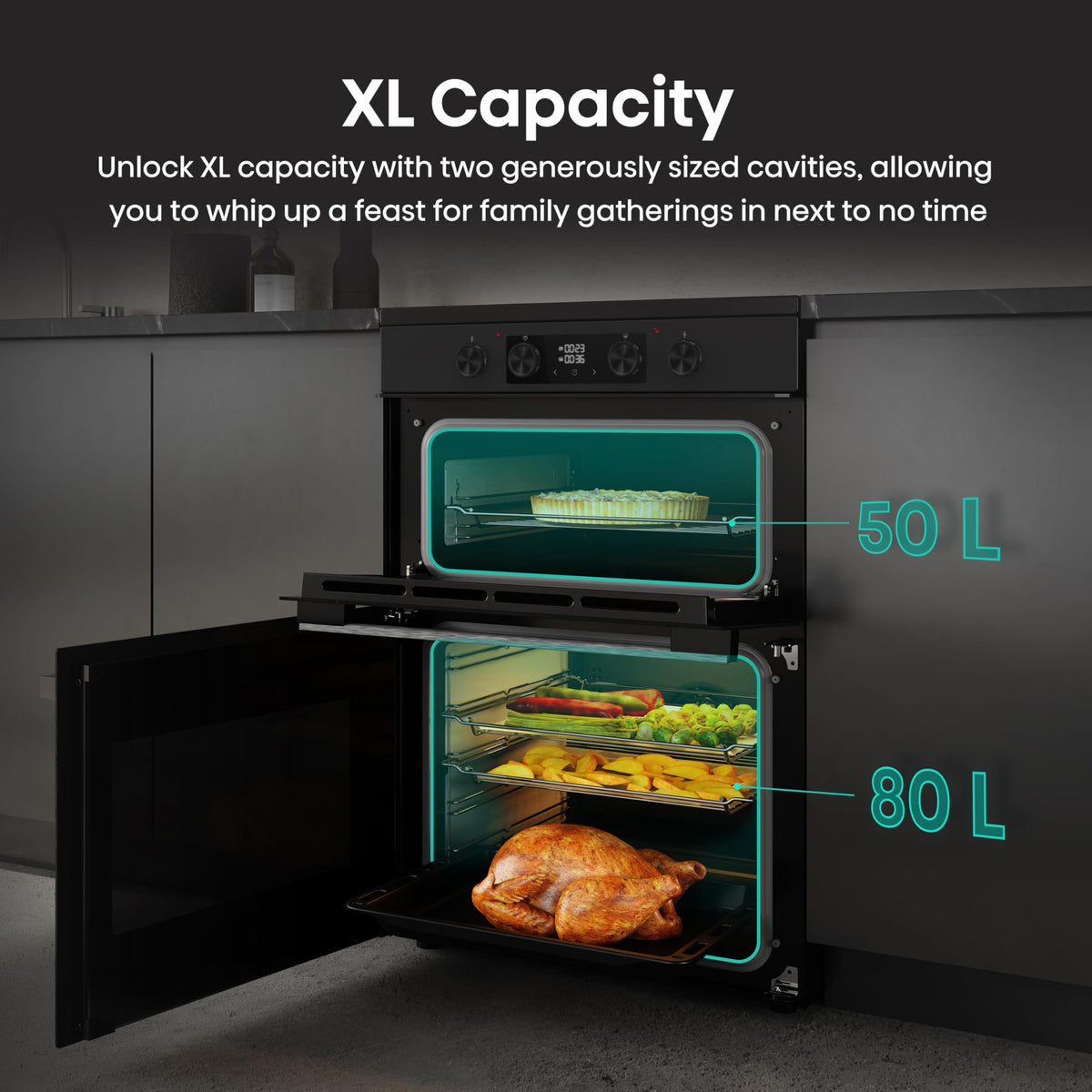 Hisense HDUKC60W 60cm Electric Cooker with Ceramic Hob-White, A Rated Double Oven 50L/80L [Energy Class A]