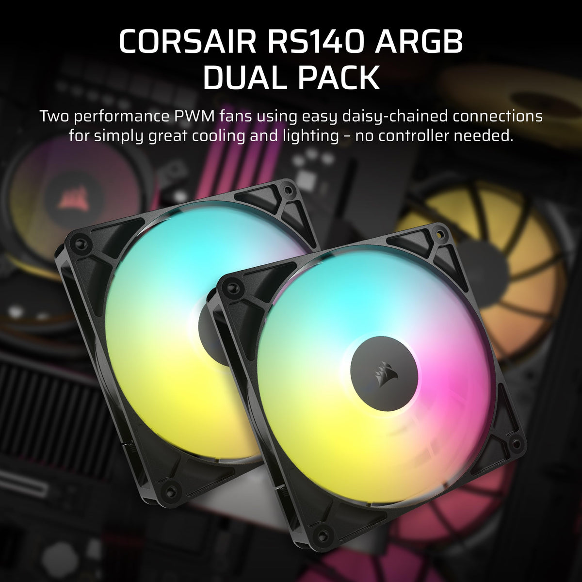 CORSAIR RS120 ARGB 120mm PWM Fans – Daisy-Chain Connection – Low-Noise – Magnetic Dome Bearing – Triple Pack – White
