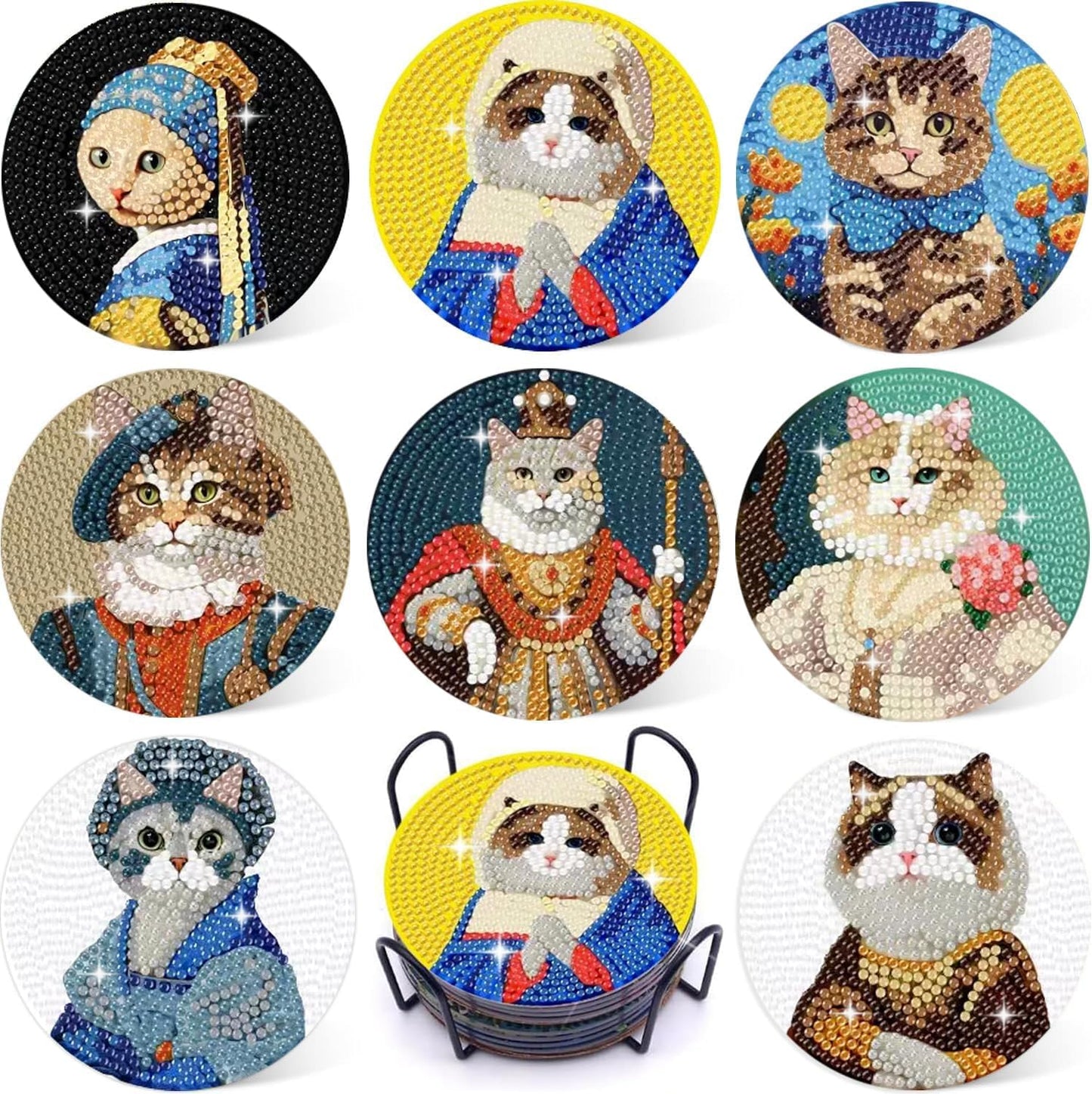 8 Pcs Flowers Diamond Art Coasters Kits for Adults Begainners,Full Drill Diamond Painting Coasters Kit with Holder,DIY Gem Painting Craft Kits for Adults Supplies Gift (Flowers).