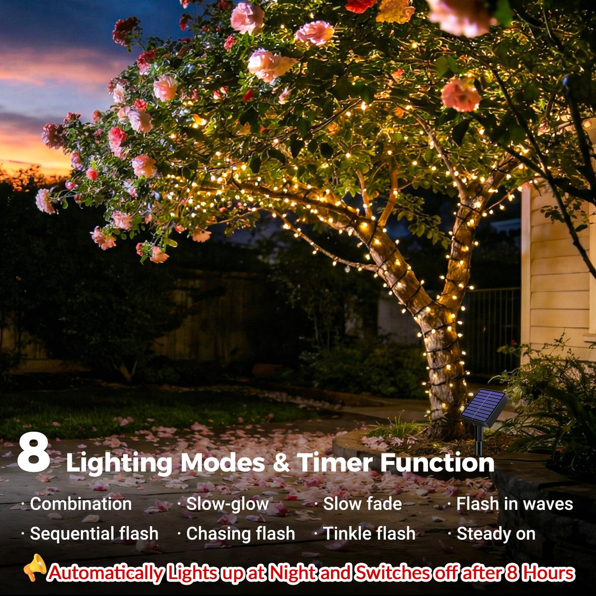Solar Lights Outdoor Garden String, 6M/20FT 60 LED Solar Fairy Light