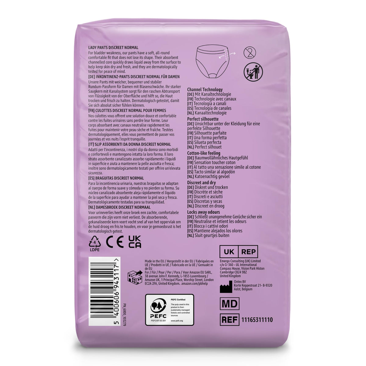 Healthcare by Amazon Discreet Incontinence Lady Pants, Plus Absorbency, Large, 40 Count (4 Packs of 10), White, (Previously Amazon Basic Care) - Packaging May Vary
