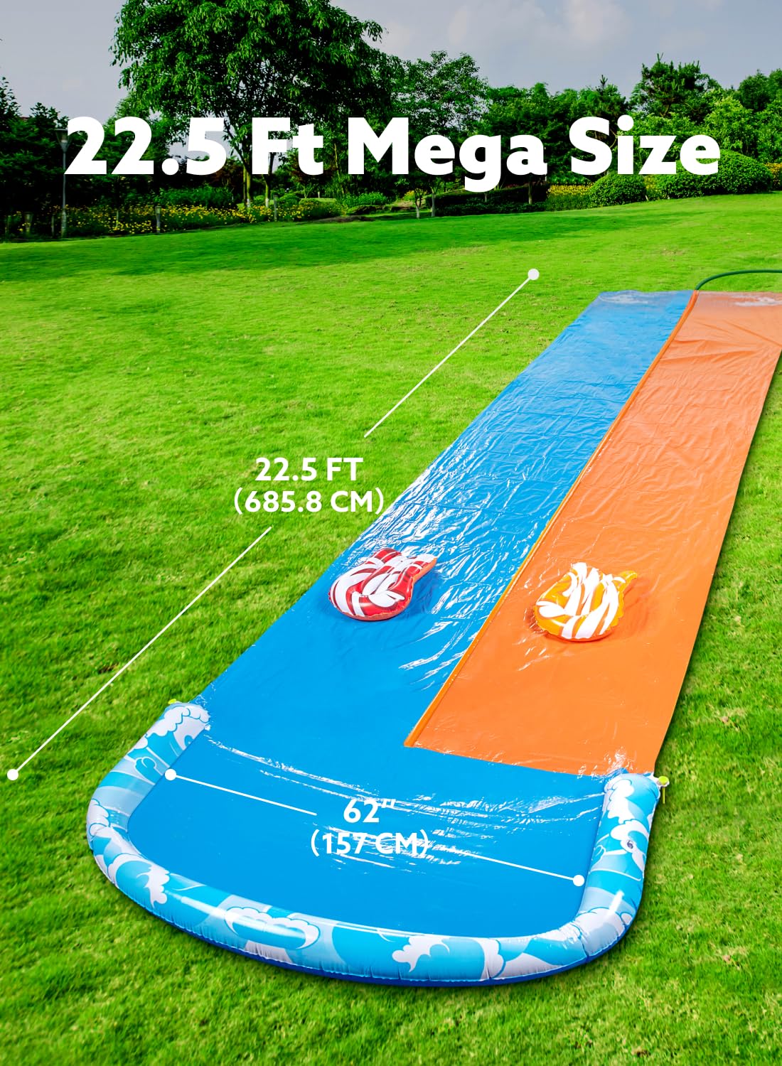 JOYIN 685cm Water Slides and 2 Bodyboards, Lawn Waterslides Summer Water Toy with Build in Sprinkler for Backyard Outdoor Water Fun for Kids Adults