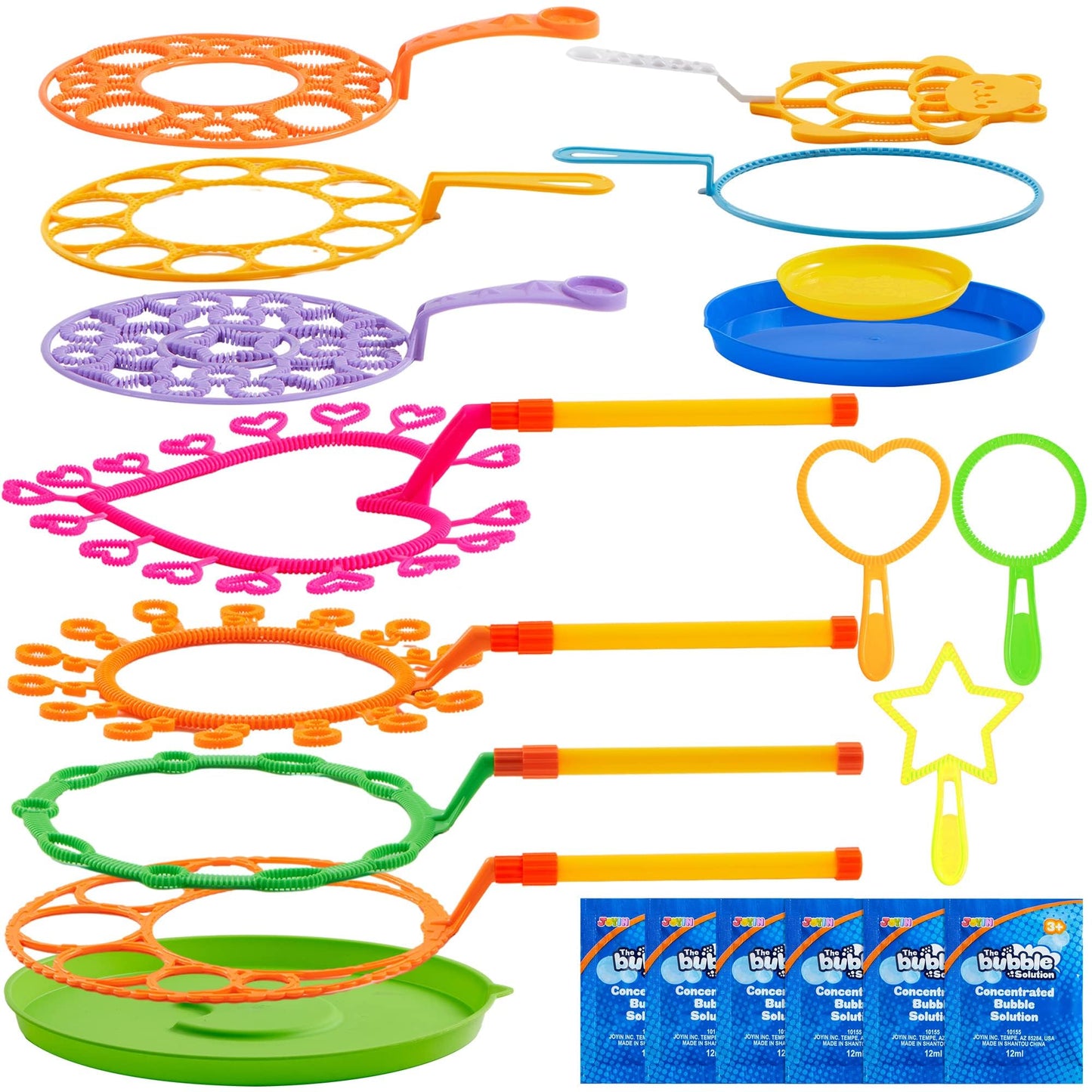 JOYIN Big Bubble Wands Set Bulk for Kids Summer Outdoor Toy Game Activity Party Favors, 18 Pcs Giant Bubble Maker with Tray, 12" Large, 6 Pcs Solution Suitable for All Age People