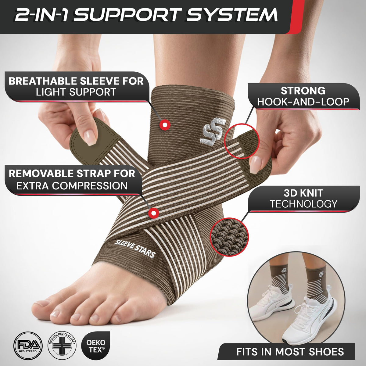 Sleeve Stars Ankle Brace Men & Women Support (Single/L:12"-13"/Black)