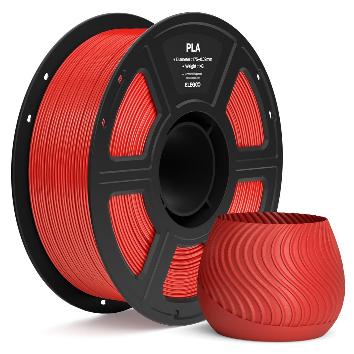 ELEGOO PLA 3D Printer Filament 1.75mm Black 1KG, Easy to Use, Durable