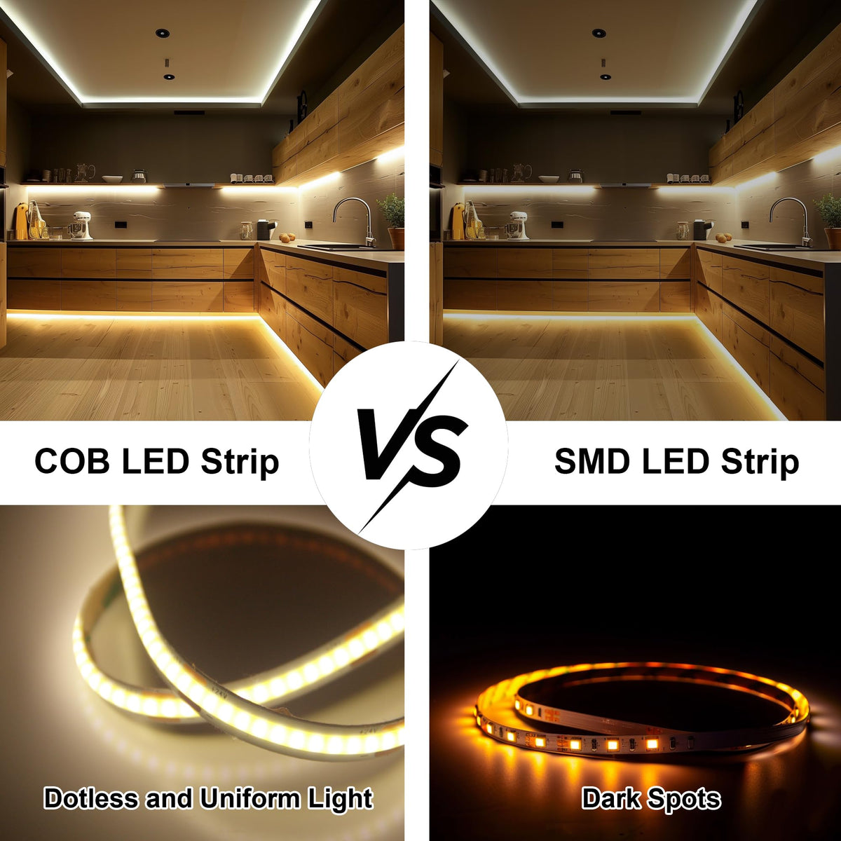 COB LED Strip 7.5m Warm White, 3000K, 24V, Remote Control, 8mm Wide