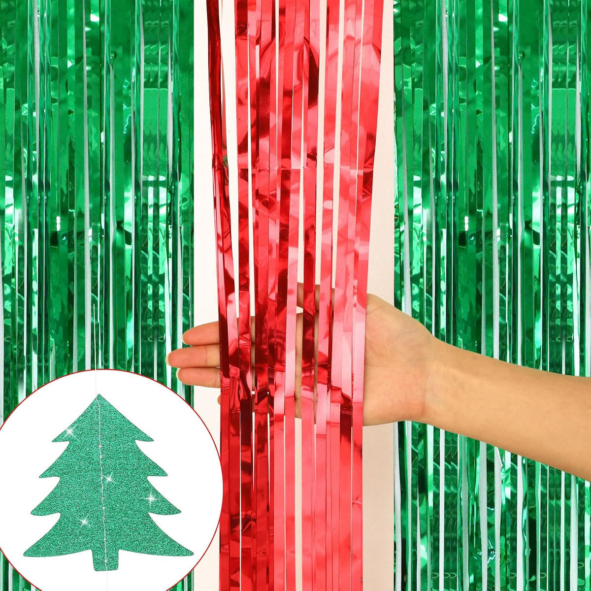 JULMELON 4 Pcs Christmas Tinsel Foil Fringe Curtains with Garland Decor