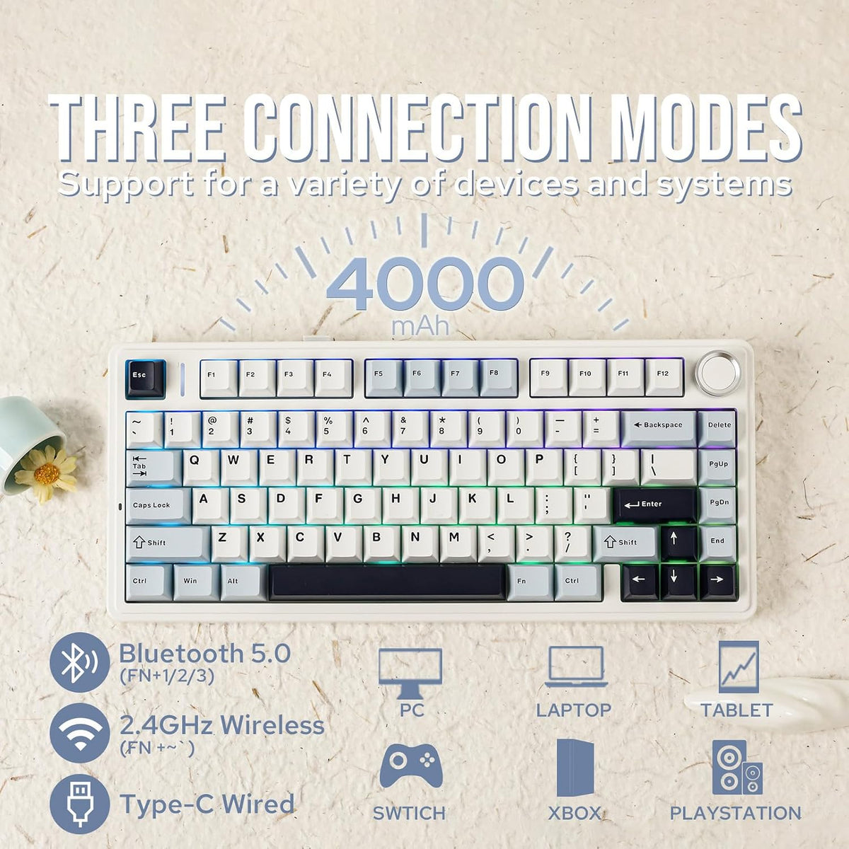 EPOMAKER AULA F75 Wireless Mechanical Gaming Keyboard, 75% Layout with Knob