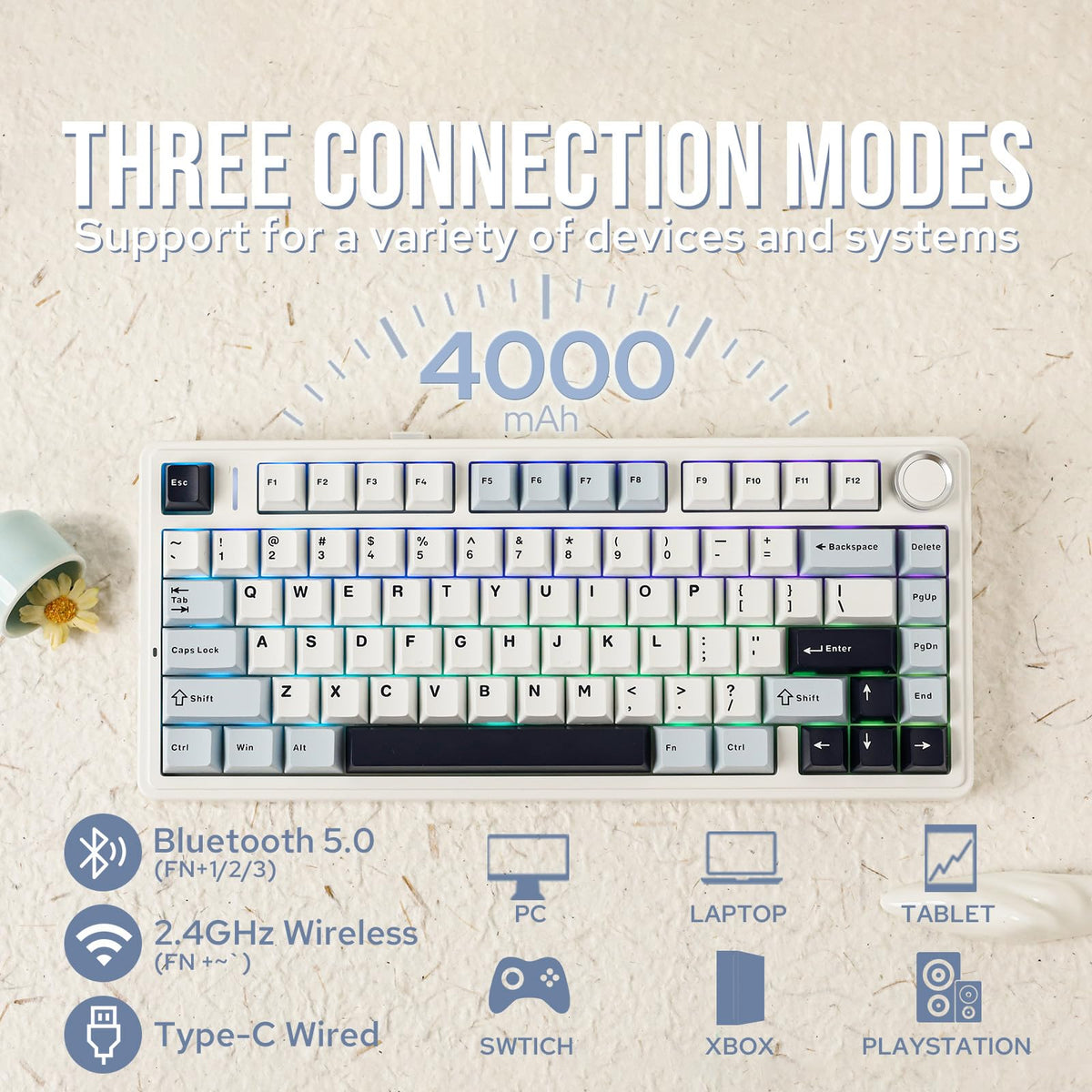 EPOMAKER AULA F75 Wireless Mechanical Gaming Keyboard, 75% Layout with Knob