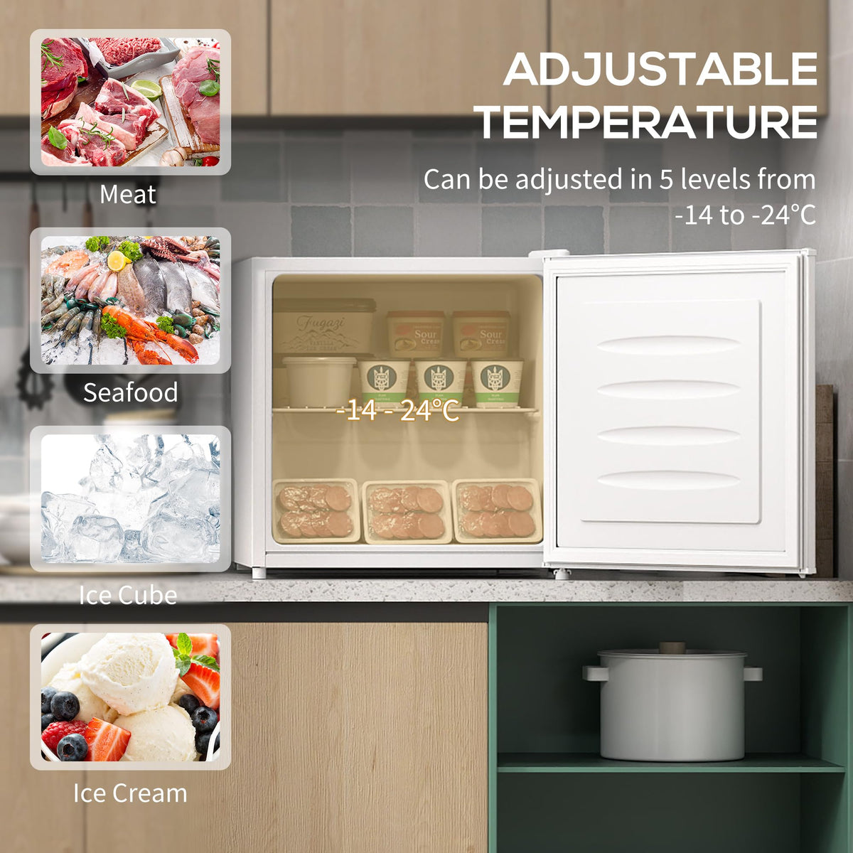 HOMCOM Tabletop Mini Freezer, 35L Capacity, Reversible Door, Silver Tone