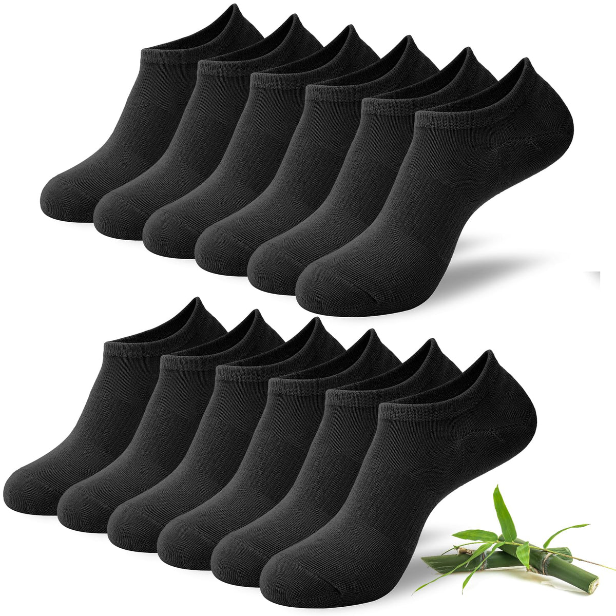Niofind Bamboo Trainer Socks for Womens & Mens, 6 Pairs, Non Slip No Show