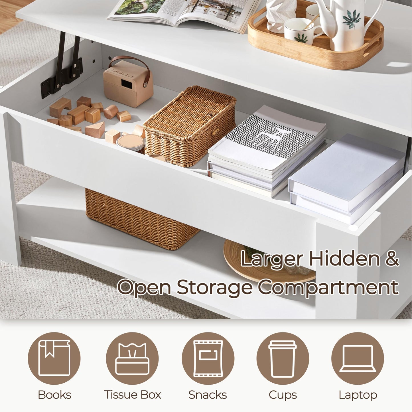 Yaheetech Lift Up Coffee Table, Wooden Lifting Coffee Table with Hidden Storage Drawer and Open Shelf, Space-saving Tea Tables for Living Room/Reception, Espresso