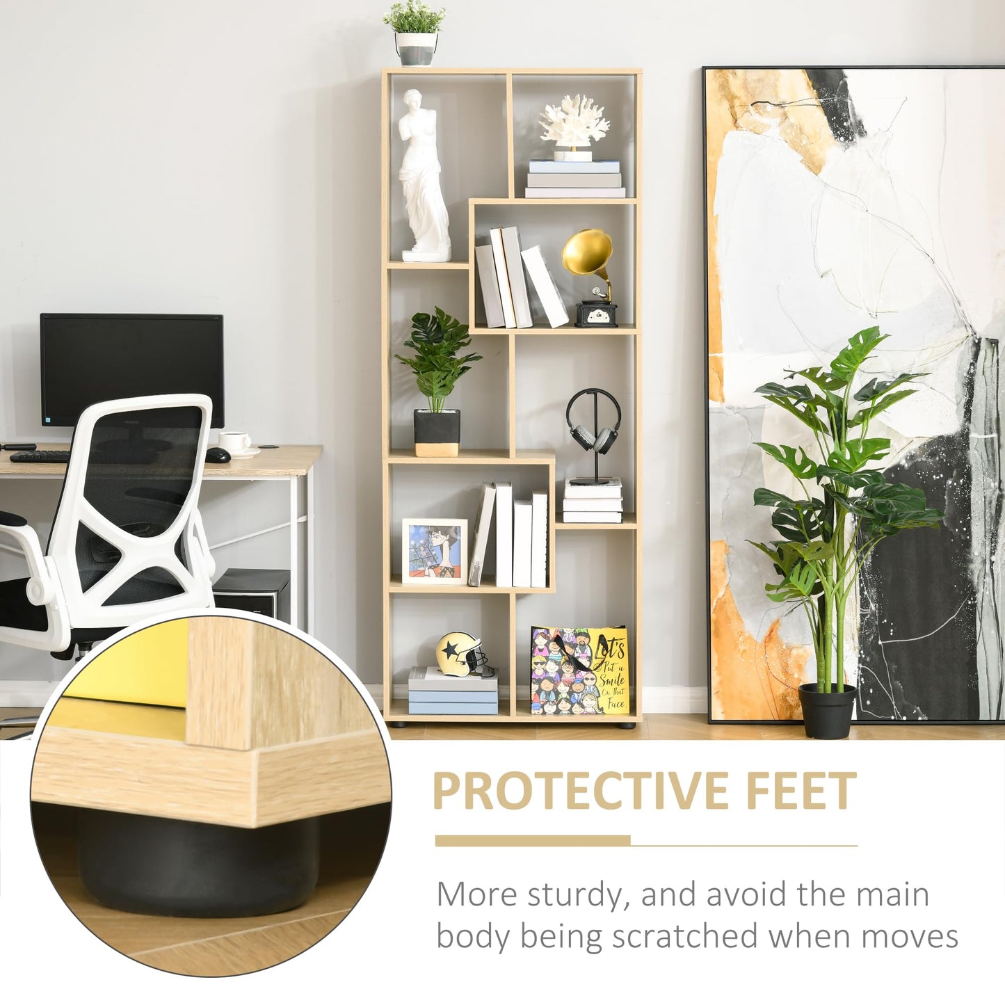 HOMCOM Bookshelf, Tall Bookcase, Modern Room Divider, 8 Cube Storage Unit, Freestanding Storage Shelf for Living Room, Bedroom, Home Office, 70 x 24 x 178 cm, White