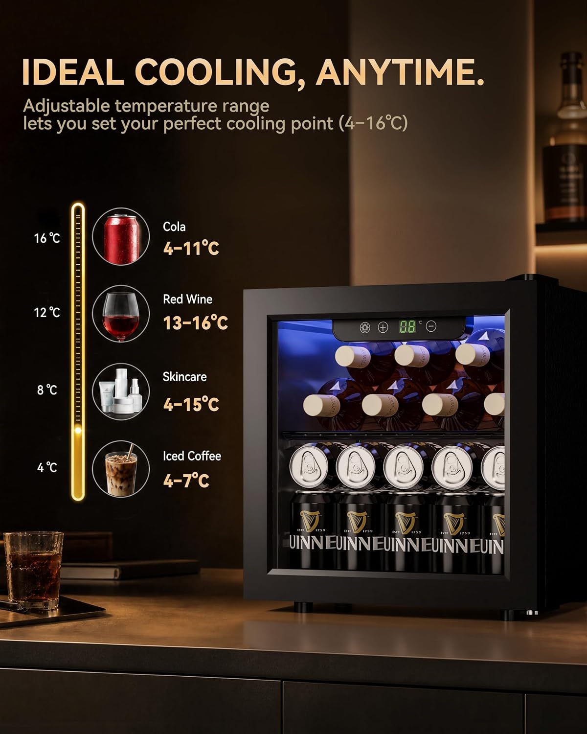 TRIUMPHKEY 4-16°C Compact Mini Fridge Cooler for Drinks Beverages Cans
