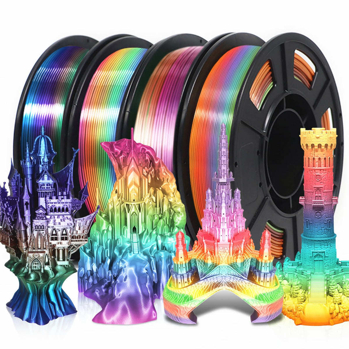 Reprapper 4X 250g Color Pack – Dual Color PLA Filament 1.75mm for 3D Printer & 3D Pen, Multicolour Filament, 4 x 250g Matte Red/Blue, Matte Purple/Green, Silk Red/Blue, and Silk Purple/Green
